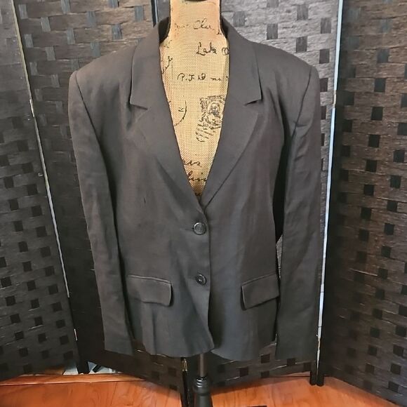 Giogio Sant'Angelo Black Linen Blazer Jacket Size 16 - Picture 1 of 10